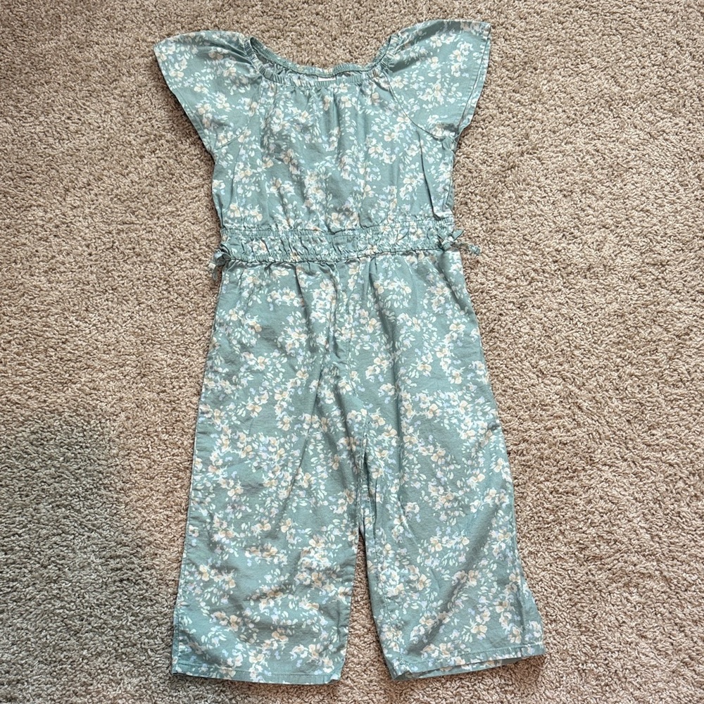 OshKosh B'gosh Sage Green Floral Girls Jumpsuit Romper